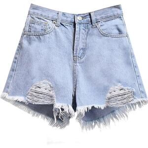 NWT ~ Light Blue Denim Jean Frayed Raw Edge CutOff Shorts ~ Women's Size SMALL